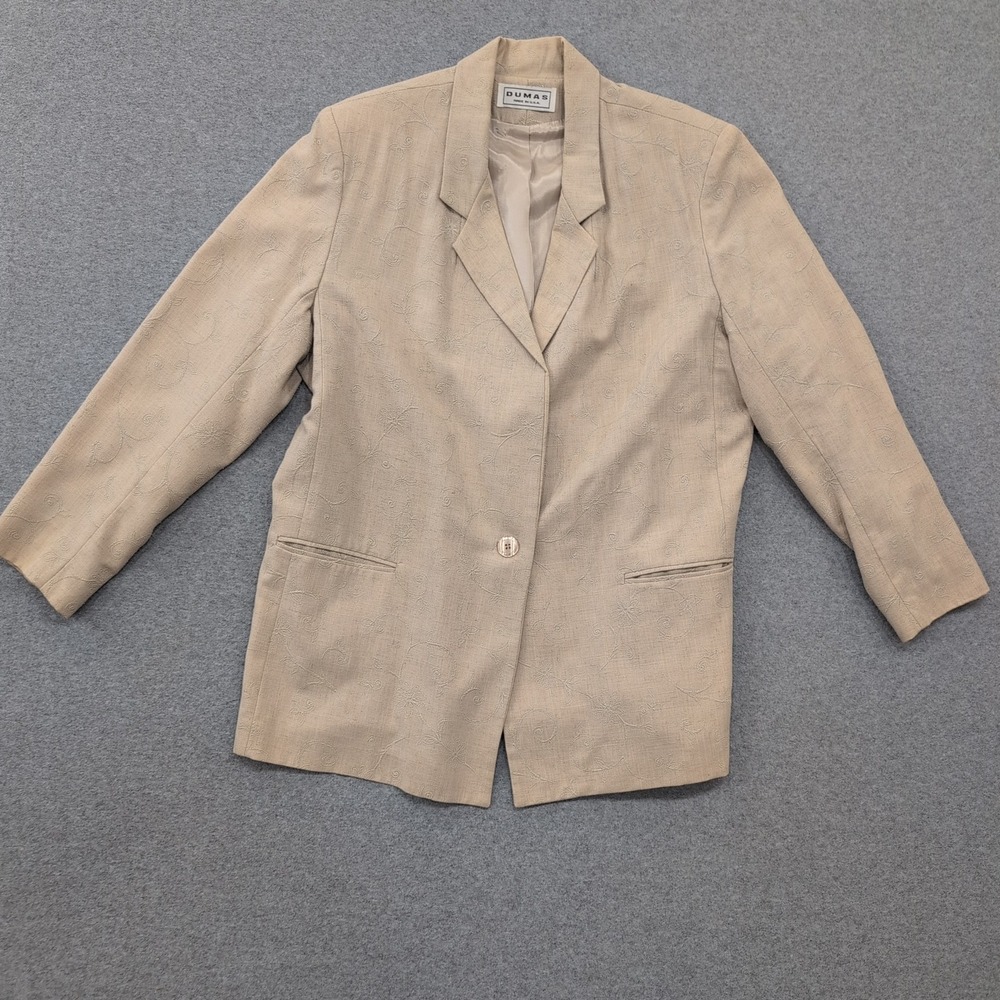Dumas Womens Blazer Jacket Tan Paisley Embossed Single Button Made in USA Sz‎ 14